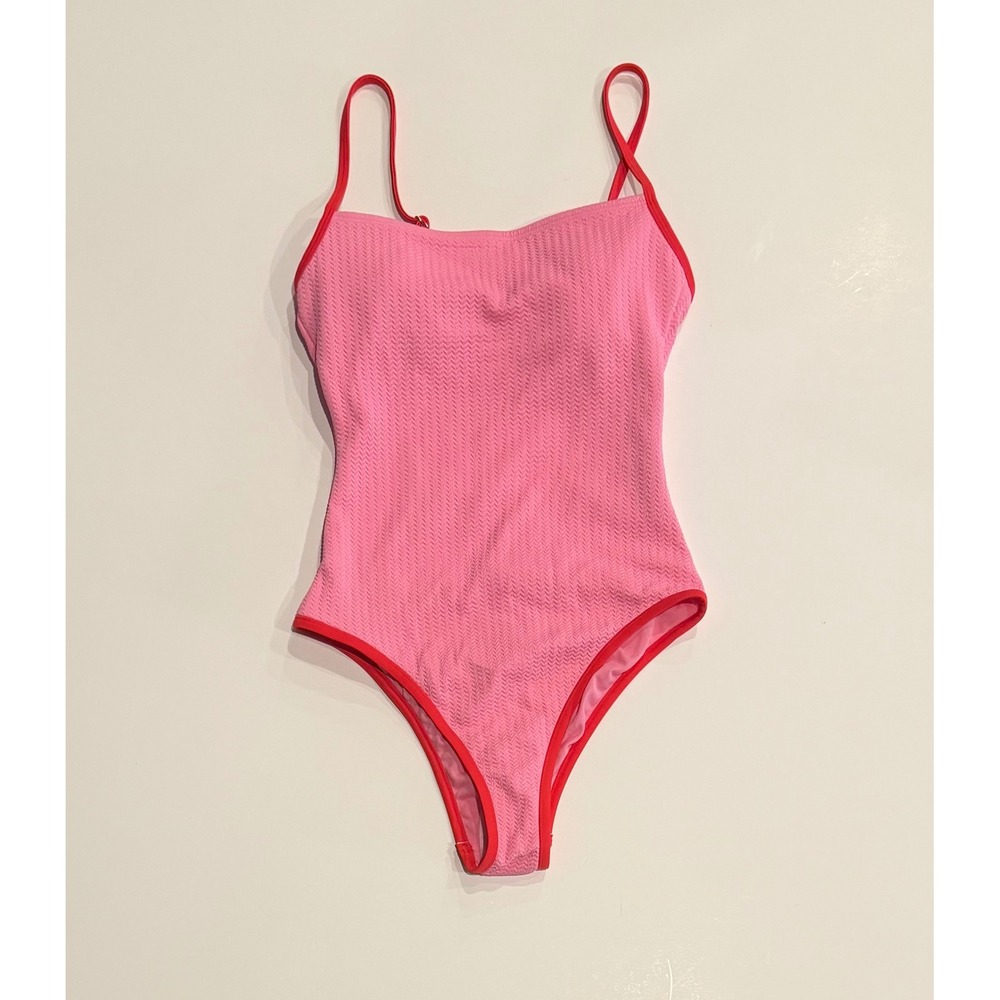 Wild Fable One Piece Swimsuit Women XS Pink Red NEW Textured Chevron High Cut